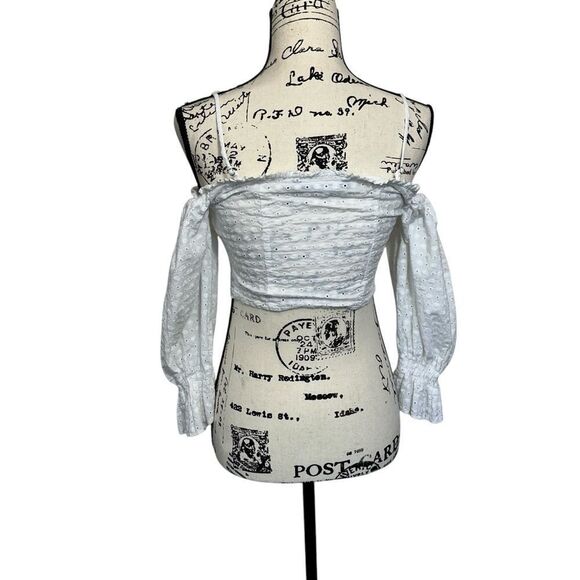 Zara White Eyelet Milkmaid Coastal Cowgirl Crop Top, Small - Picture 4 of 10